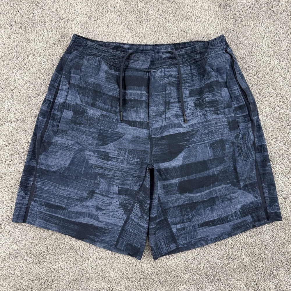 Lululemon Pace Breaker Shorts XL Blue Abstract AOP Lined Athleisure Gym M7907S